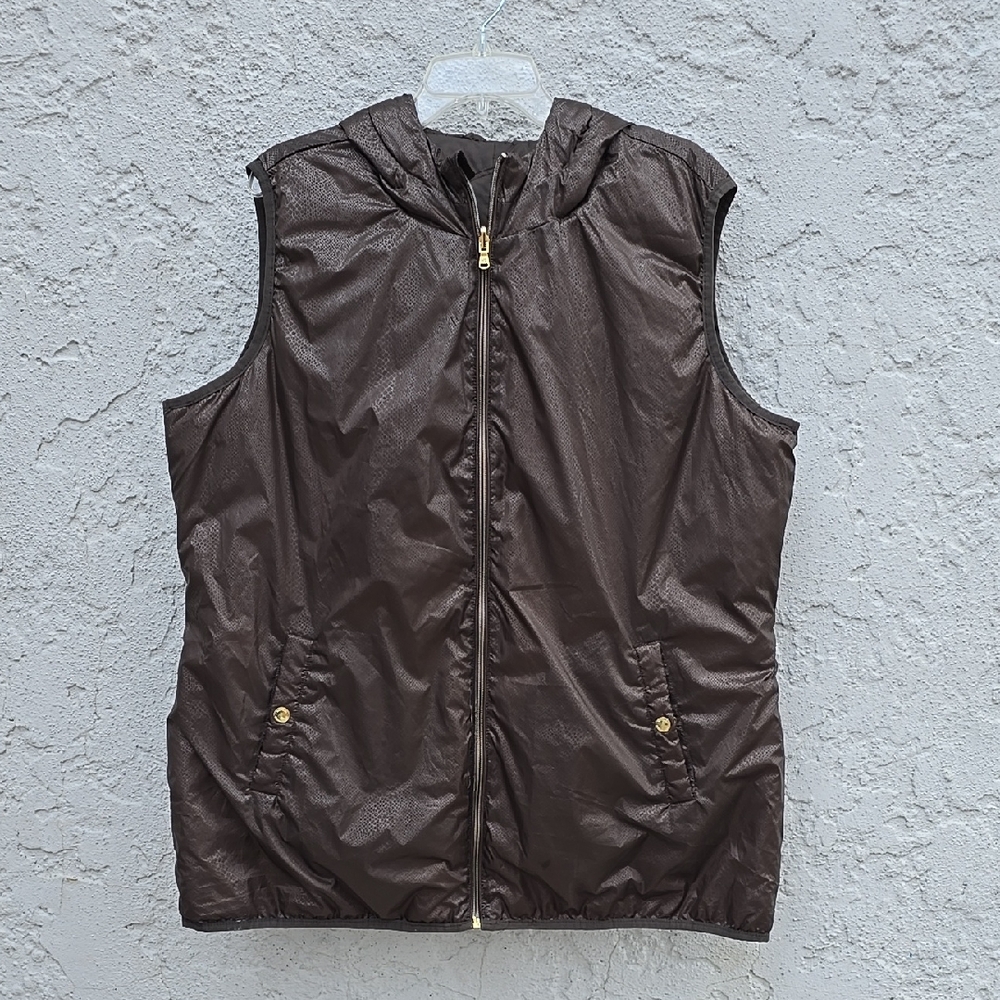 Michael Kors Brown Reversible Down Hooded Puffer Vest Size XXL